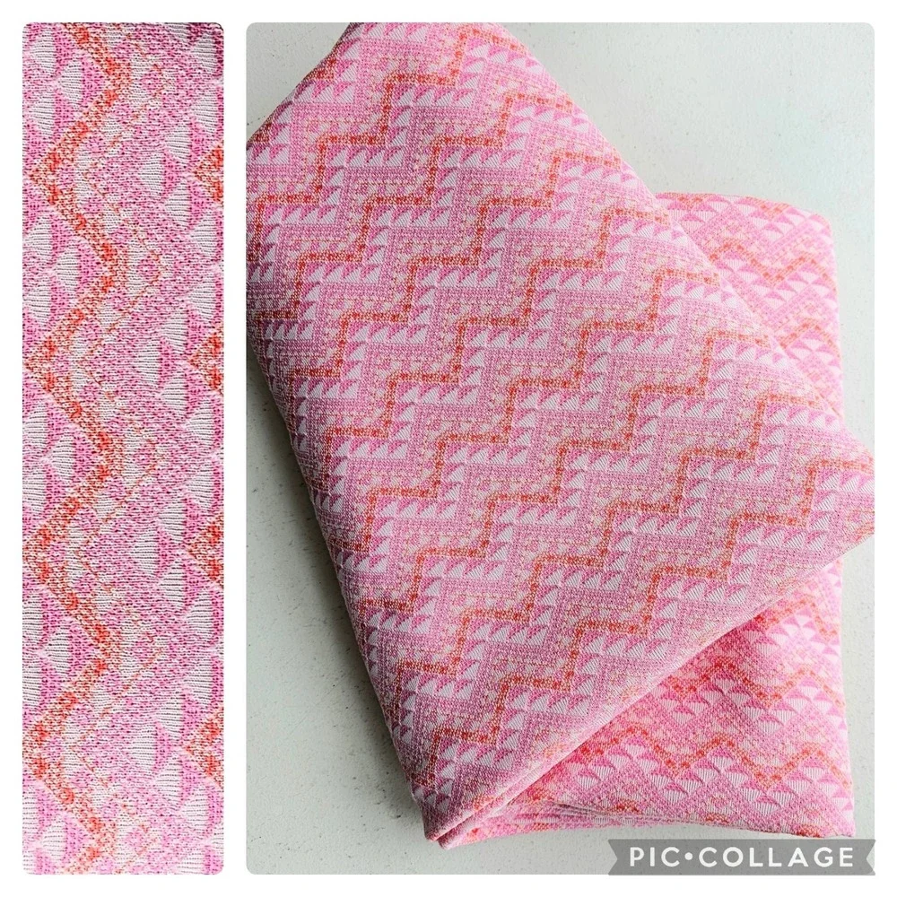 1970s Vintage Pink Orange Salmon Geometric Linear Polyester Fabric Yardage #69